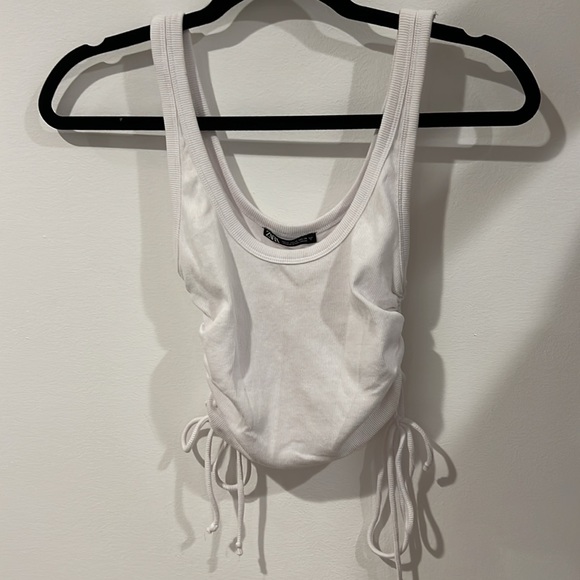 ZARA white ribbed tank top with tie sides size medium - Picture 3 of 3